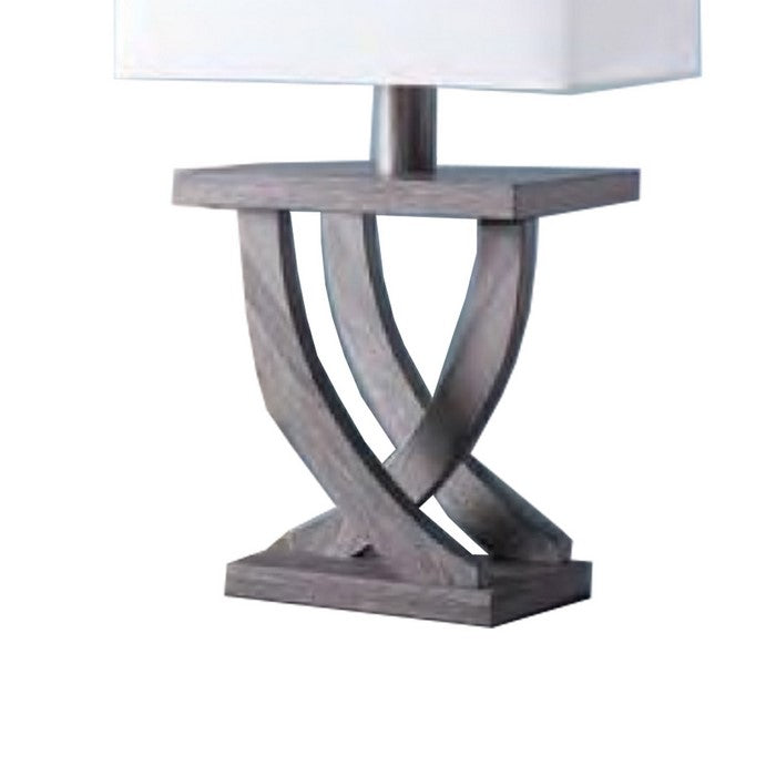 Rectangular Shade Table Lamp with Curved Legs and Block Base, White and Gray