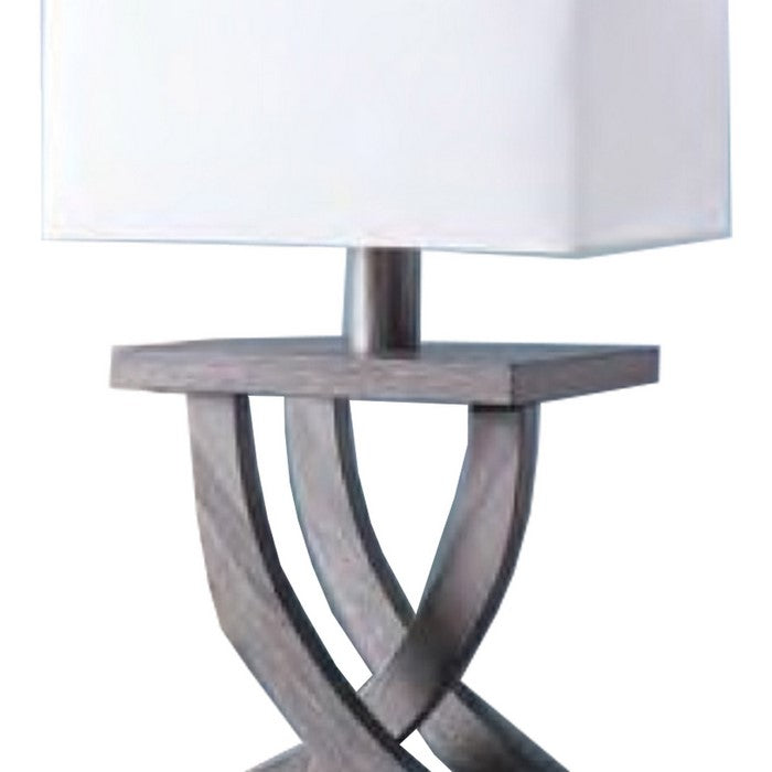 Rectangular Shade Table Lamp with Curved Legs and Block Base, White and Gray