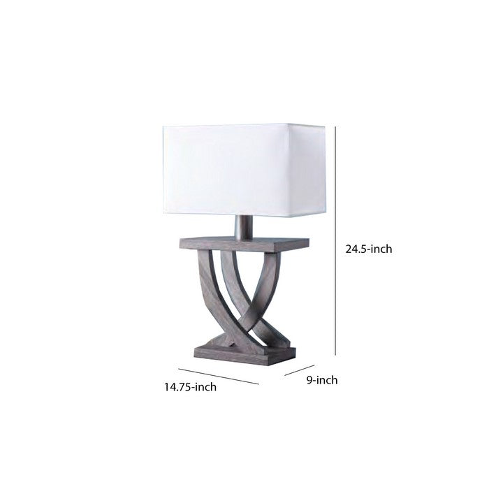 Rectangular Shade Table Lamp with Curved Legs and Block Base, White and Gray