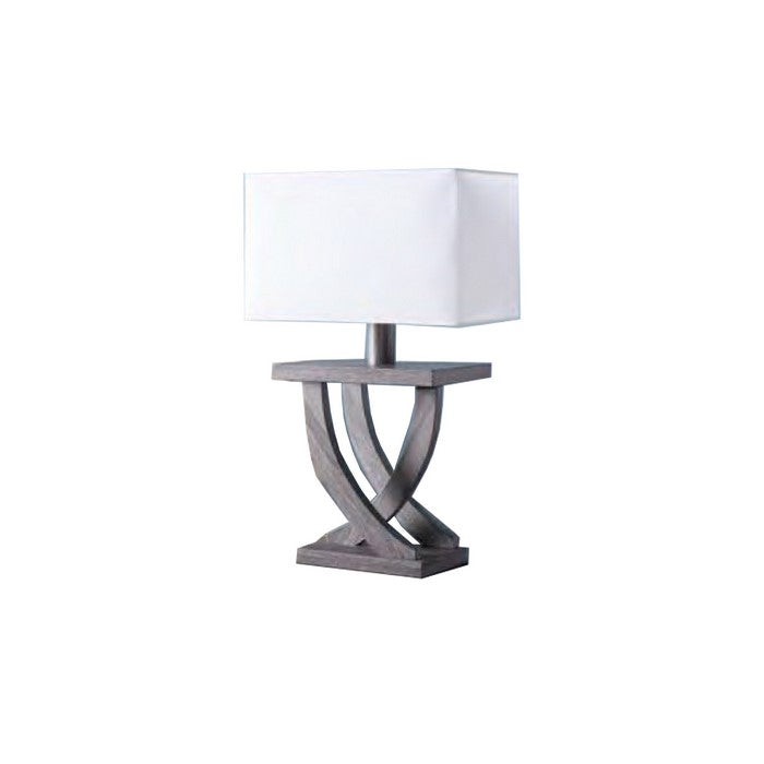 Rectangular Shade Table Lamp with Curved Legs and Block Base, White and Gray