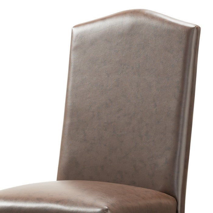 Leatherette Wooden Frame Dining Chair with Scalloped Back, Set of 2, Brown