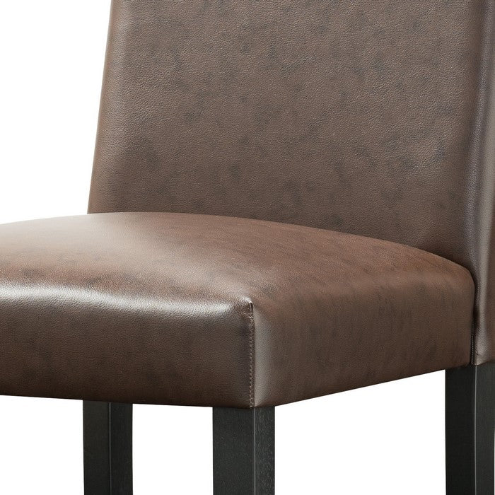 Leatherette Wooden Frame Dining Chair with Scalloped Back, Set of 2, Brown