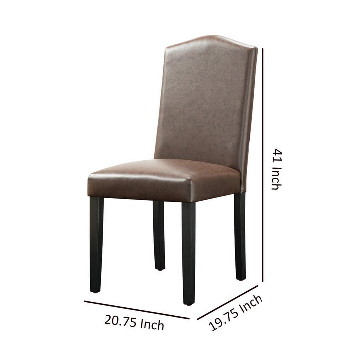 Leatherette Wooden Frame Dining Chair with Scalloped Back, Set of 2, Brown