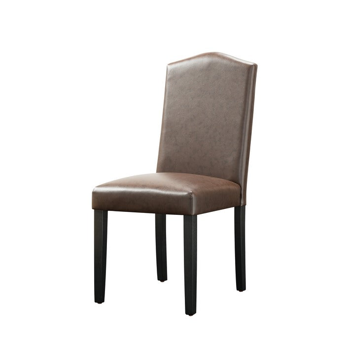 Leatherette Wooden Frame Dining Chair with Scalloped Back, Set of 2, Brown