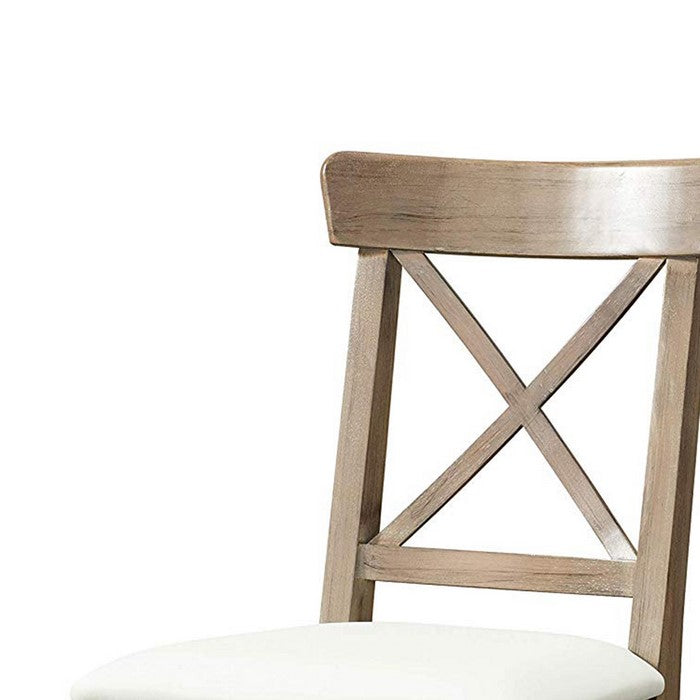 Wooden Dining Chair with Leatherette Seat, Set of 2, Brown and White