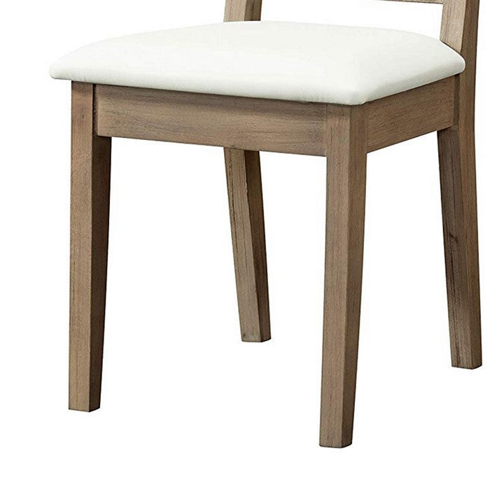 Wooden Dining Chair with Leatherette Seat, Set of 2, Brown and White