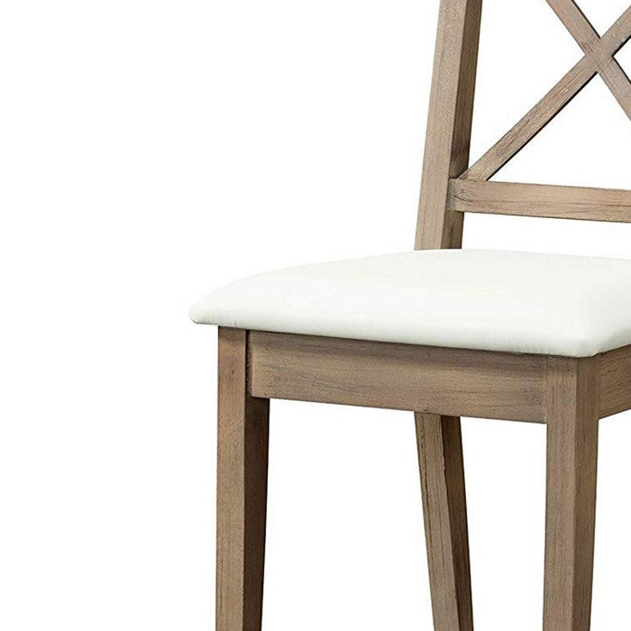 Wooden Dining Chair with Leatherette Seat, Set of 2, Brown and White