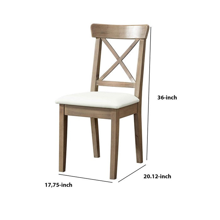 Wooden Dining Chair with Leatherette Seat, Set of 2, Brown and White