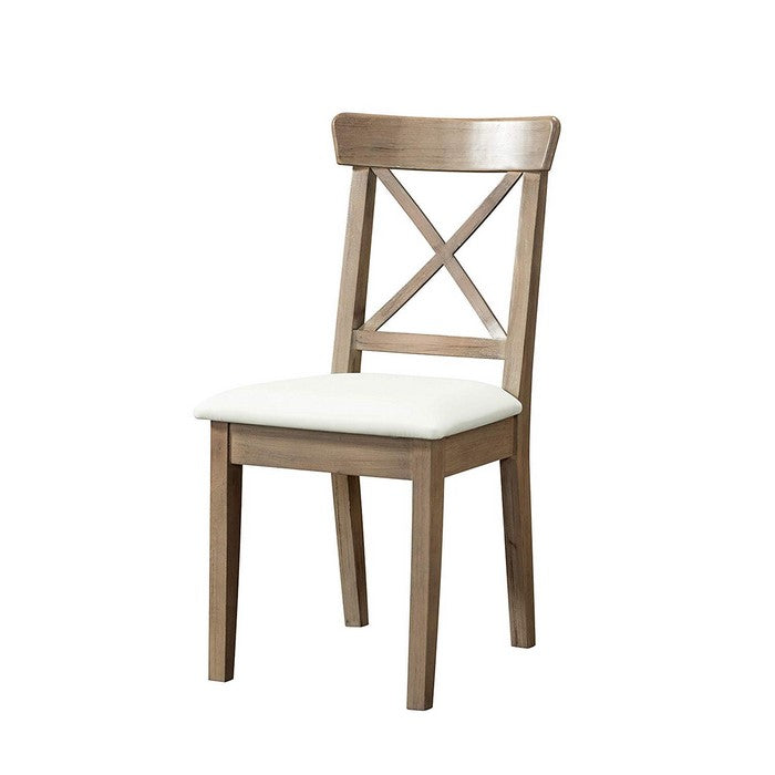 Wooden Dining Chair with Leatherette Seat, Set of 2, Brown and White