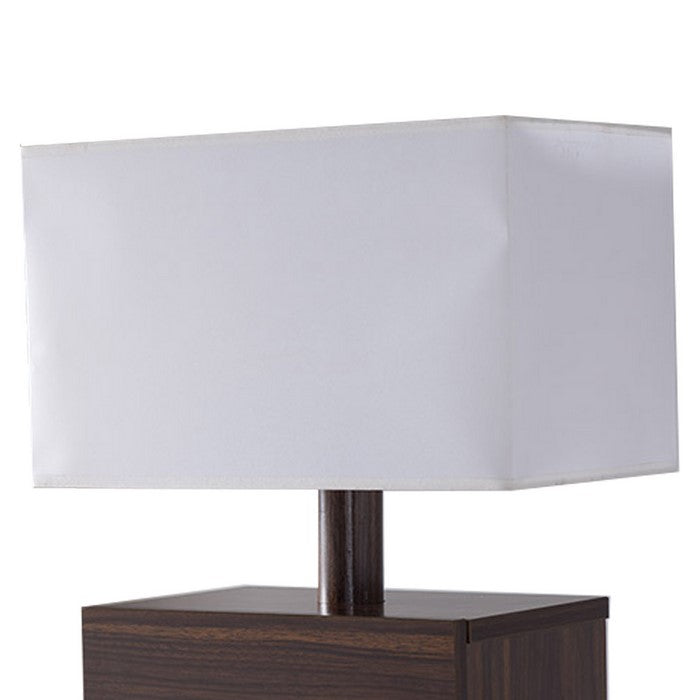 Rectangular Shade Wooden Table Lamp with 1 Drawer, Brown and White