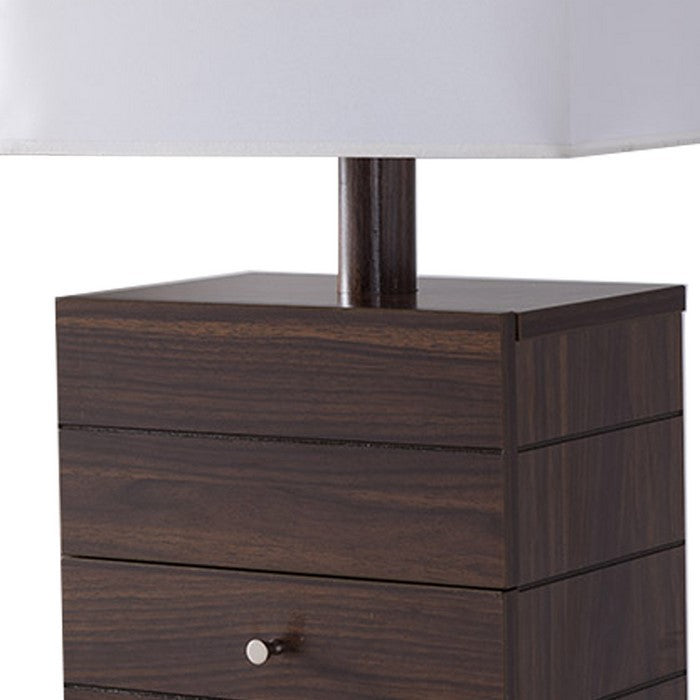 Rectangular Shade Wooden Table Lamp with 1 Drawer, Brown and White