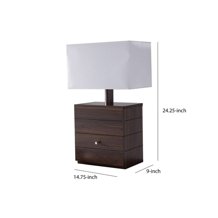 Rectangular Shade Wooden Table Lamp with 1 Drawer, Brown and White