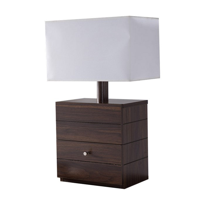 Rectangular Shade Wooden Table Lamp with 1 Drawer, Brown and White