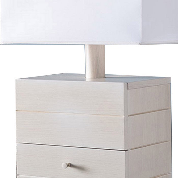 Rectangular Shade Table Lamp with 1 Drawer and Floating Plinth,Glossy White