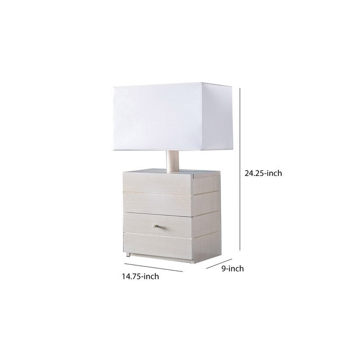 Rectangular Shade Table Lamp with 1 Drawer and Floating Plinth,Glossy White