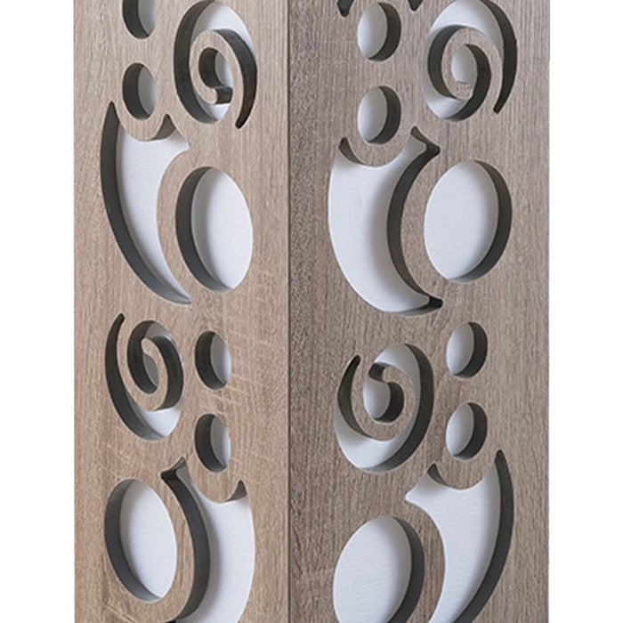 Cuboidal Wooden Frame Table Lamp with Cut Out Details, Taupe Brown