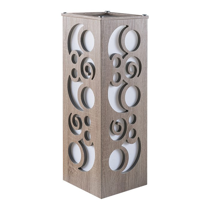 Cuboidal Wooden Frame Table Lamp with Cut Out Details, Taupe Brown