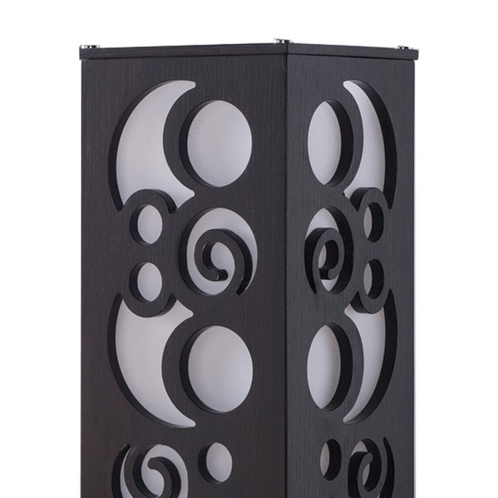 Cuboidal Wooden Frame Table Lamp with Cut Out Details, Dark Brown