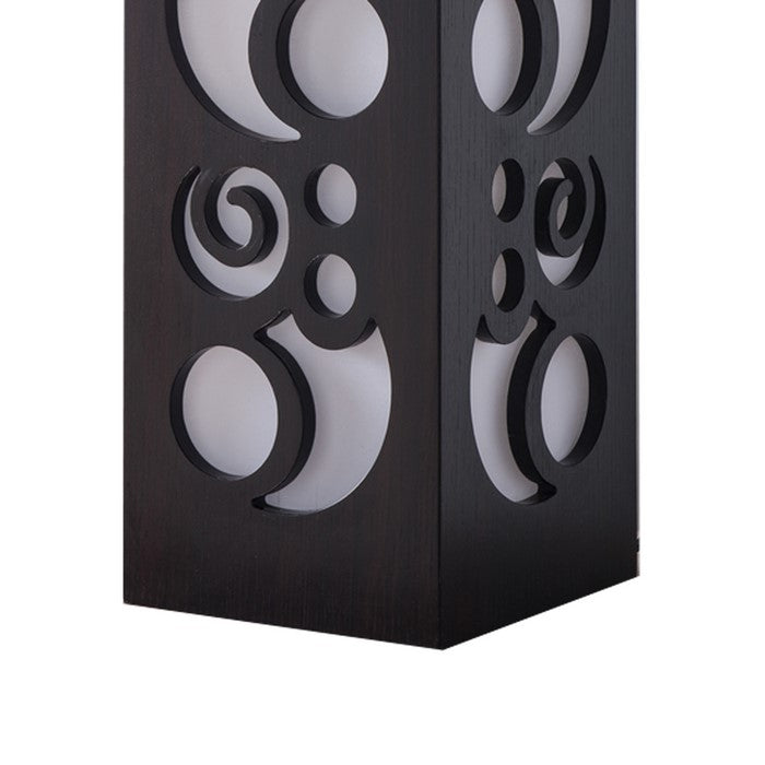 Cuboidal Wooden Frame Table Lamp with Cut Out Details, Dark Brown