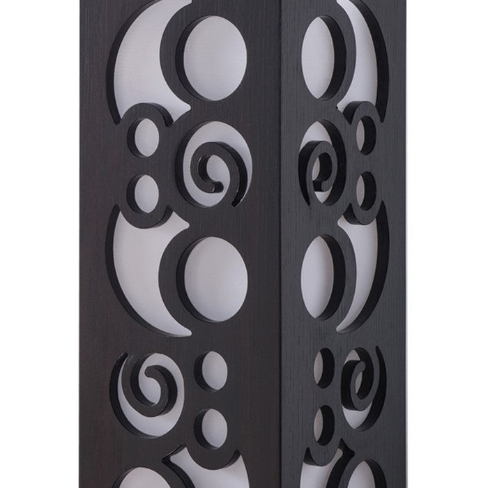 Cuboidal Wooden Frame Table Lamp with Cut Out Details, Dark Brown