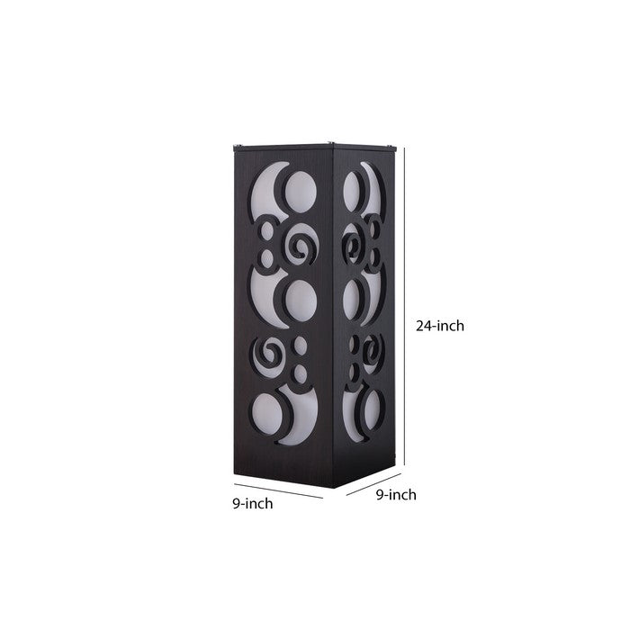 Cuboidal Wooden Frame Table Lamp with Cut Out Details, Dark Brown