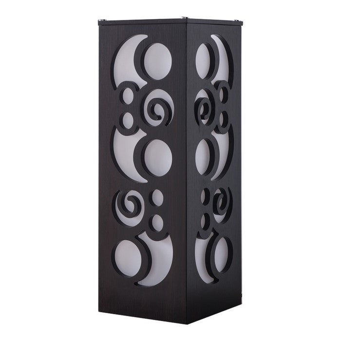 Cuboidal Wooden Frame Table Lamp with Cut Out Details, Dark Brown