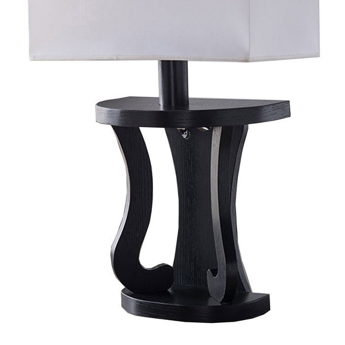 Rectangular Shade Table Lamp with Scrolled Legs, White and Black