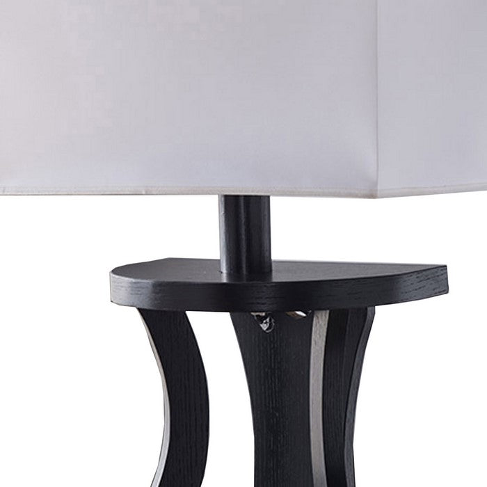 Rectangular Shade Table Lamp with Scrolled Legs, White and Black