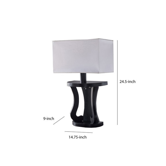 Rectangular Shade Table Lamp with Scrolled Legs, White and Black
