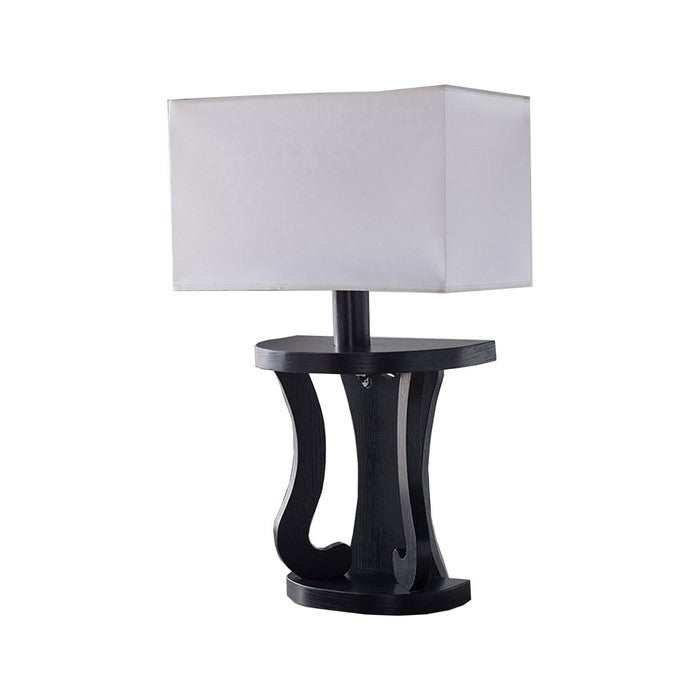 Rectangular Shade Table Lamp with Scrolled Legs, White and Black