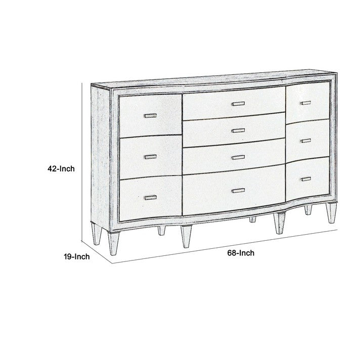 Transitional Style Dresser with Bulged Front Drawer Panel, Silver and Brown