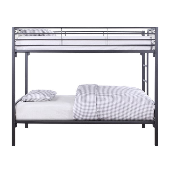 Industrial Style Twin Size Bunk Bed with Metal Grid Framework, Dark Gray