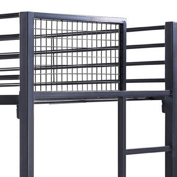 Industrial Style Twin Size Bunk Bed with Metal Grid Framework, Dark Gray
