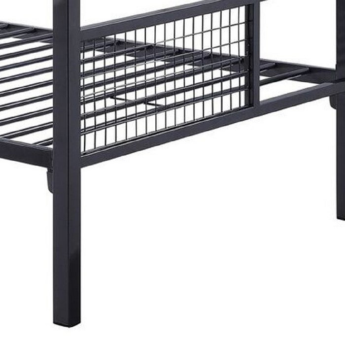 Industrial Style Twin Size Bunk Bed with Metal Grid Framework, Dark Gray