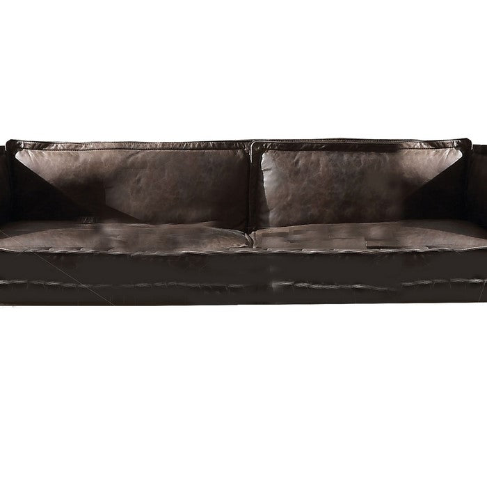 Leatherette Loveseat with Aluminum Accents and Vertical Stitching, Brown