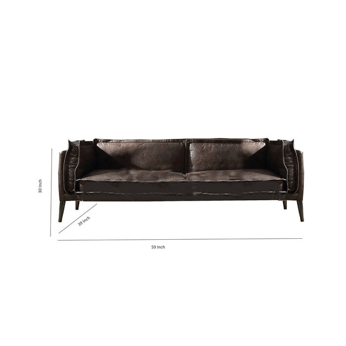 Leatherette Loveseat with Aluminum Accents and Vertical Stitching, Brown