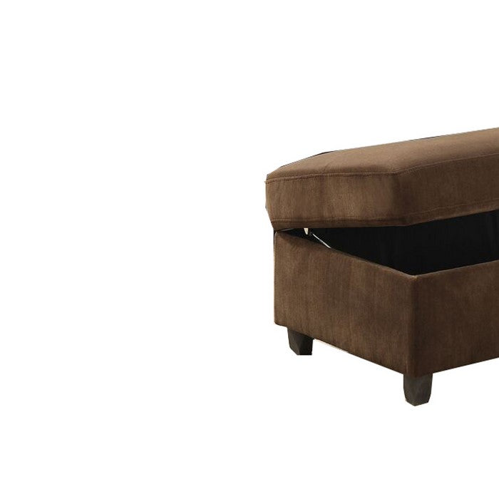 Fabric Upholstered Rectangular Ottoman with Hidden Storage, Brown