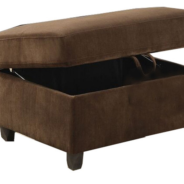 Fabric Upholstered Rectangular Ottoman with Hidden Storage, Brown
