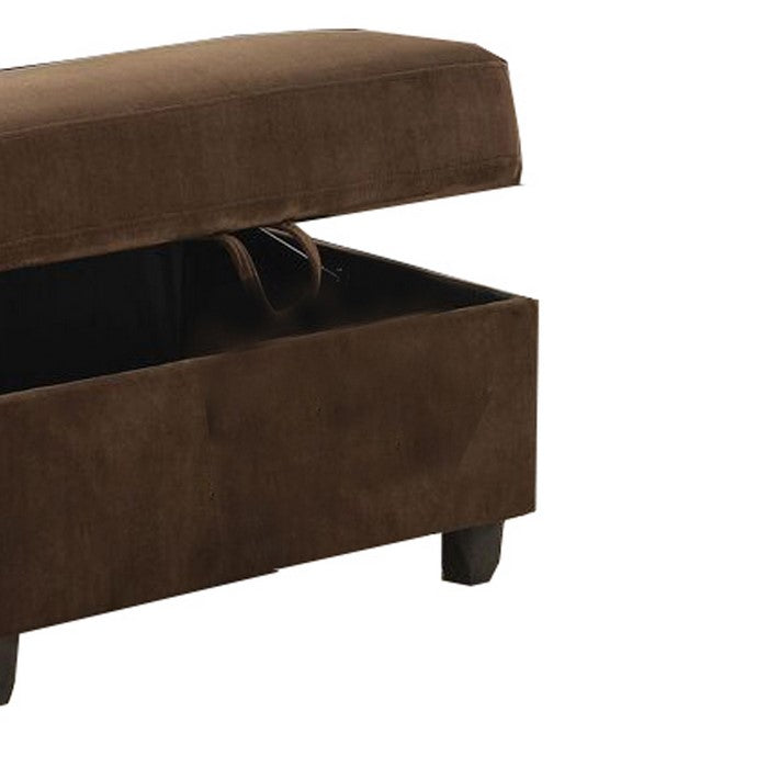 Fabric Upholstered Rectangular Ottoman with Hidden Storage, Brown