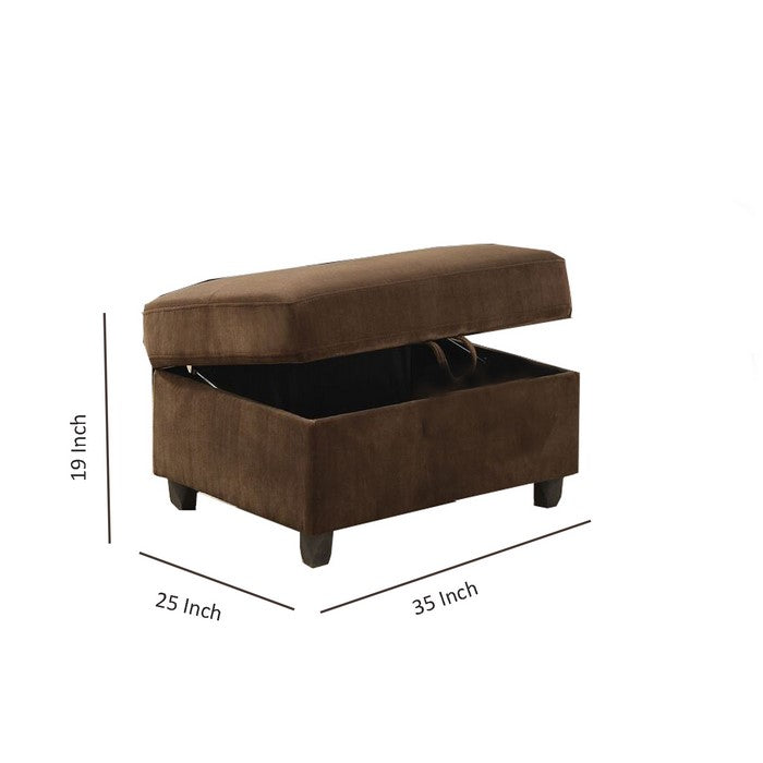 Fabric Upholstered Rectangular Ottoman with Hidden Storage, Brown
