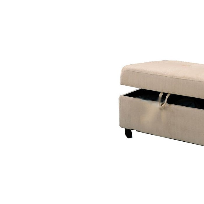 Fabric Upholstered Rectangular Ottoman with Hidden Storage, Beige