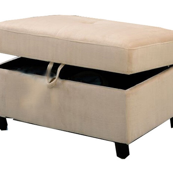 Fabric Upholstered Rectangular Ottoman with Hidden Storage, Beige