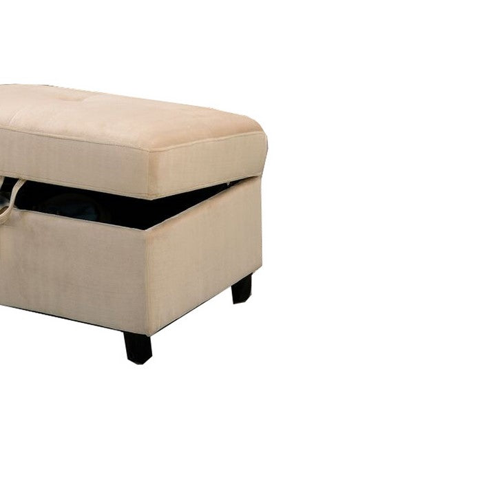Fabric Upholstered Rectangular Ottoman with Hidden Storage, Beige