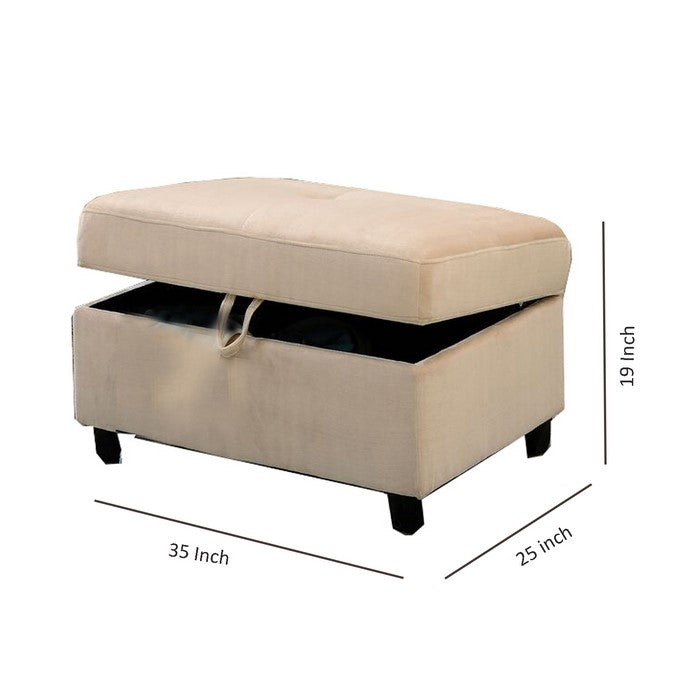 Fabric Upholstered Rectangular Ottoman with Hidden Storage, Beige