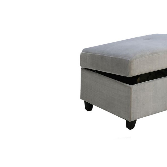 Fabric Upholstered Rectangular Ottoman with Hidden Storage, Gray