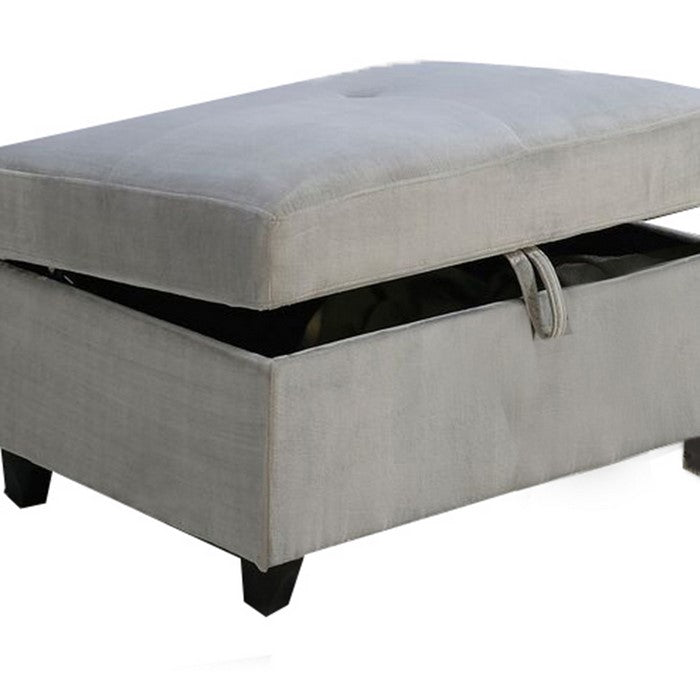 Fabric Upholstered Rectangular Ottoman with Hidden Storage, Gray