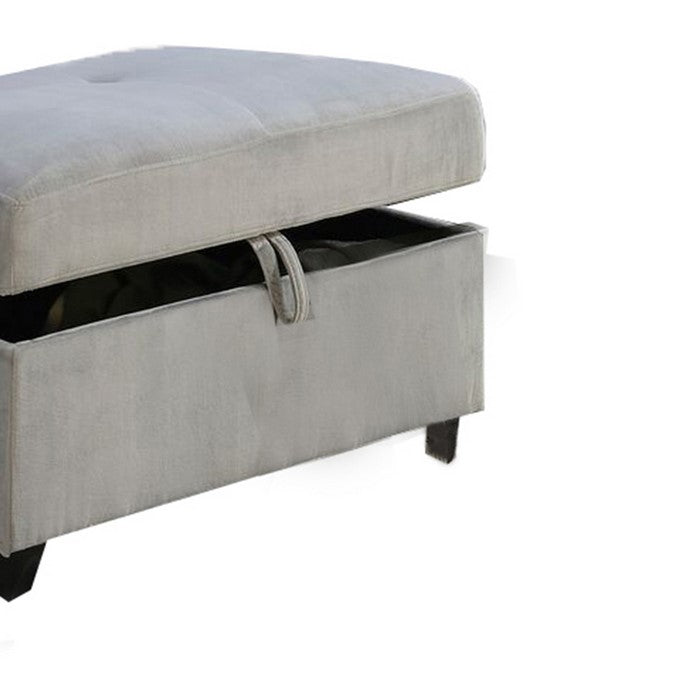 Fabric Upholstered Rectangular Ottoman with Hidden Storage, Gray