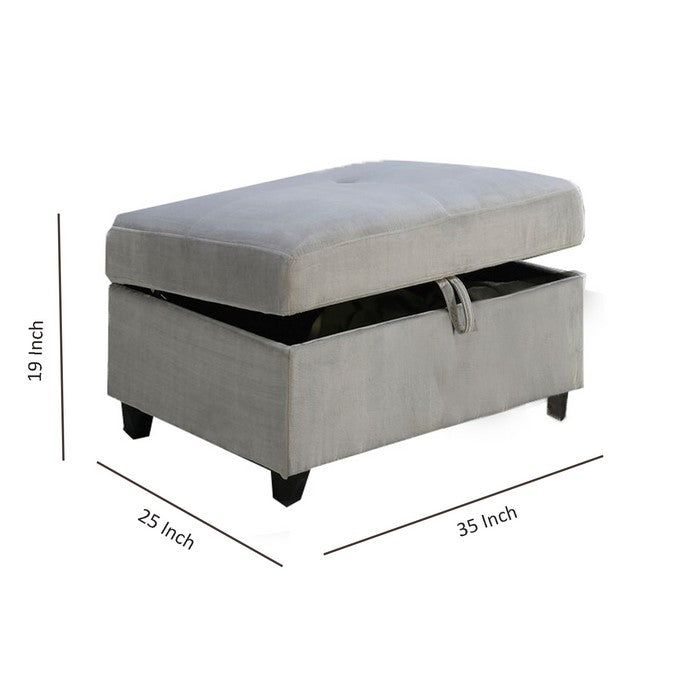 Fabric Upholstered Rectangular Ottoman with Hidden Storage, Gray