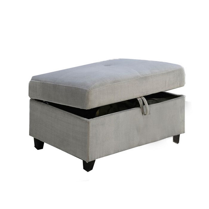 Fabric Upholstered Rectangular Ottoman with Hidden Storage, Gray