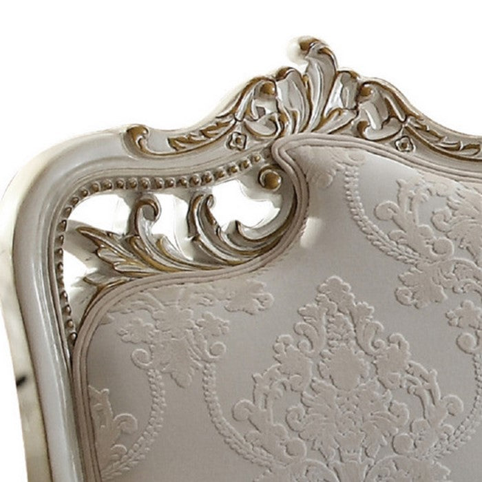 Textured Fabric Upholstered Chair with Left Facing Leaf, White and Beige